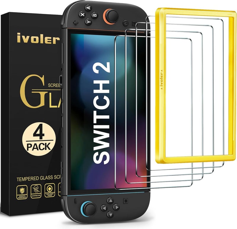 ivoler 4-Pack Tempered Glass Screen Protector Designed for Nintendo Switch 2 2025 with [Alignment Frame] Transparent HD Clear[Updated Version] Screen Protector for Switch 2 7.9''/3DS & 2DS - Image 1